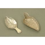 An early 19th century continental (possibly French) white metal leaf form caddy spoon,