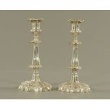 A pair of 19th century silver plated candlesticks, cast with vine leaves. 26 cm high.