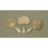 Three George III silver caddy spoons by John Thropp or Joseph Taylor,