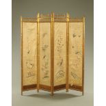 A late 19th century simulated bamboo four fold screen, each panel width 46 cm.