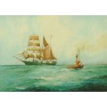 W M Birchall, watercolour "Under the Danish Ensign". 36 cm x 53 cm.