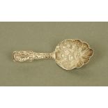 A George IV silver fiddle pattern caddy spoon by Parkes & Latham,