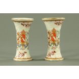 A pair of Samson armorial porcelain cylindrical vases, with flared rims,