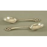 A pair of George V silver regimental spoons by Hawksworth, Eyre & Co Ltd, Sheffield 1906, each 19.