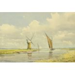 Graham Howleat, "The Albion on the Bure, Near Great Yarmouth". 34 cm x 49 cm, framed, signed.