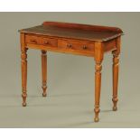 A Victorian mahogany side table or washstand, with low back,