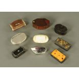 A collection of nine miscellaneous 19th century snuffboxes, including bone, tortoiseshell,