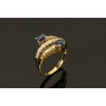 An 18 ct gold sapphire and diamond ring, Size Q. Weight 4.7 grams gross.