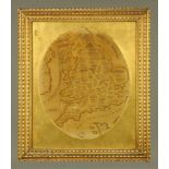 A George III silk needlework map of England and Wales, by FA and dated 1807, worked in gold, red,