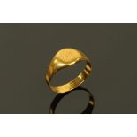 A 22 ct gold small signet ring, Size T/U, 5.7 grams.