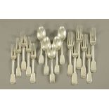 A group of sixteen matching fiddle pattern spoons and forks, all hallmarked London 1854,