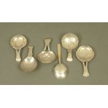 Six George III silver caddy spoons, probably by John Lawrence,