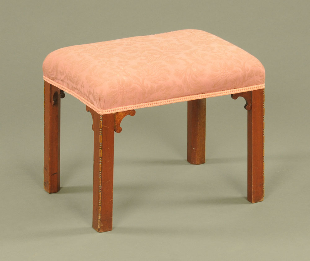 A Chippendale style mahogany framed stuffover rectangular stool.