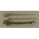 A Victorian officers dress sword, with wire bound shagreen grip and basket hilt,