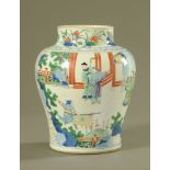 A Chinese Wucai porcelain temple vase, with underglaze red and blue,