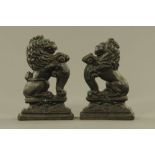 A pair of 19th century black painted cast iron rampant lion door porters. Each height 37 cm.