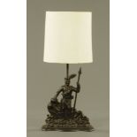 A Victorian cast iron lamp modelled as Bonnie Prince Charlie, now converted to electricity,