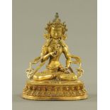 A Sino-Tibetan gilt bronze figure of Tara,