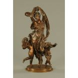 A. Carrier a bronze figure group, maiden with two cherubs dancing, signed to base A.