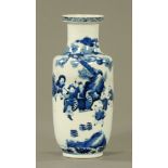 A Chinese Qing dynasty blue and white porcelain Rouleau vase,