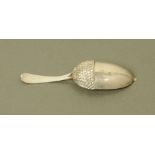 A George III acorn pattern caddy spoon, by John Hart & Co, Birmingham 1806.