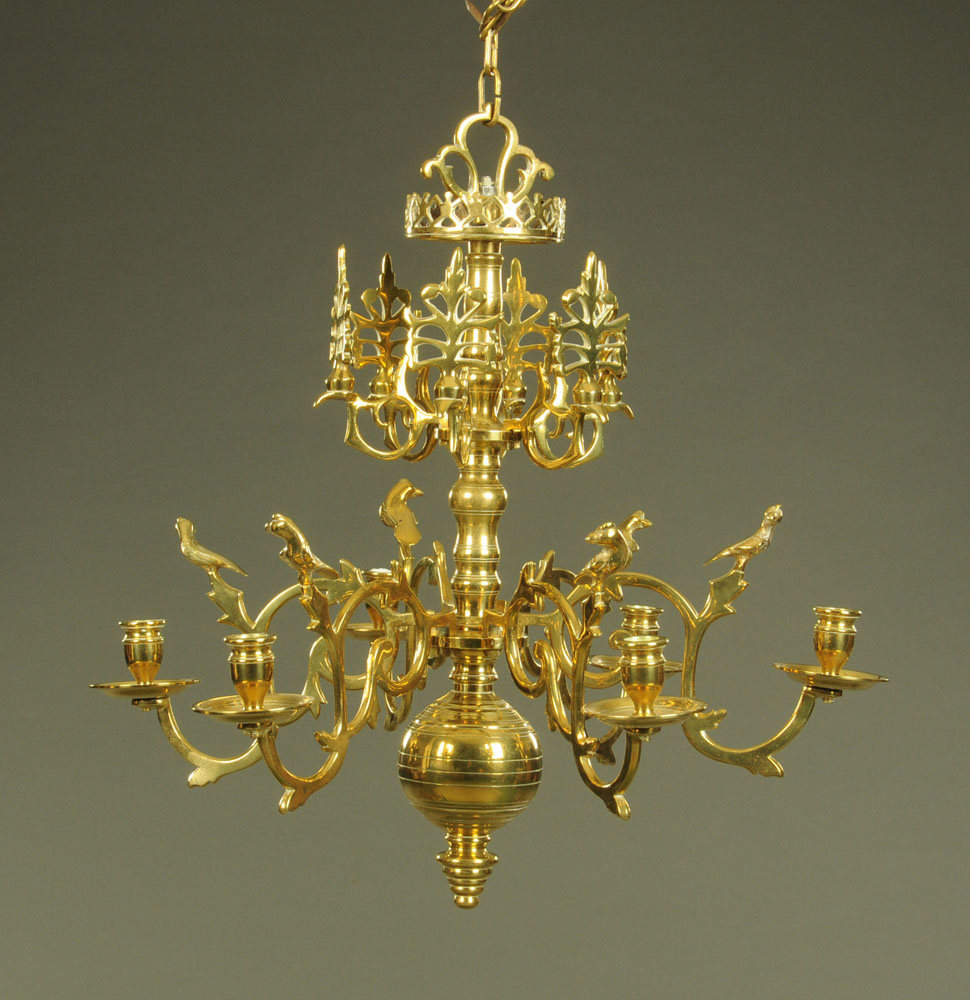 A Victorian brass chandelier, Height excluding suspension chain 60 cm, width 60 cm.