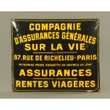 An early 20th century French black and yellow enamelled metal convex sign, by H.