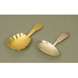 A George III Irish silver gilt caddy spoon,