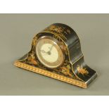 An Art Deco chinoiserie lacquered mantle clock, with Smiths electric movement. Width 23.5 cm.