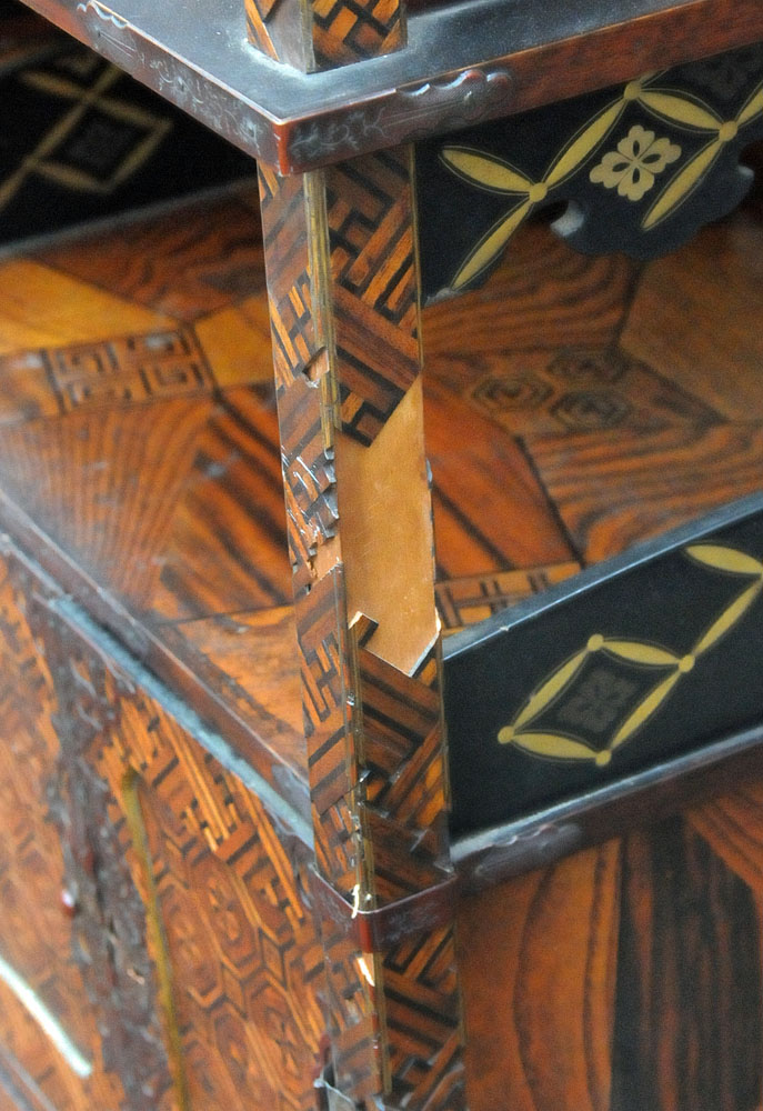 A Japanese parquetry and lacquered tabletop cabinet, raised on a later stand. - Image 8 of 15
