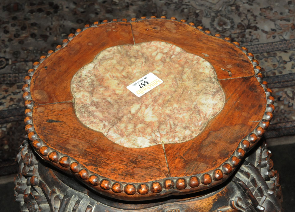 A 19th century Chinese hardwood rouge marble topped jardiniere stand, - Image 4 of 6