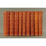 Nine red gilt tooled leather volumes of "British Sports and Sportsman",