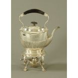 A Birmingham silver spirit kettle with stand and burner 1914, maker Henry Williamson Limited.