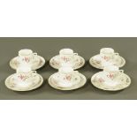 A Victorian rose patterned part tea service, 6 cups, 6 saucers, 6 plates.