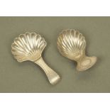 Two George III silver caddy spoons by Peter & Ann Bateman, with scalloped bowls,