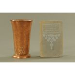 A Keswick School of Industrial Arts planished copper cylindrical vase, with flared sides,