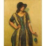 E.K an oil painting on canvas of an Art Nouveau female figure.