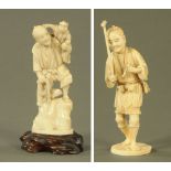 Two late 19th/early 20th century Japanese carved ivory figures,