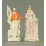 A Victorian Staffordshire pottery figure of an aristocratic woman, possibly Queen Victoria,