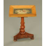 A 19th century mahogany and satinwood tapestry topped wine table,