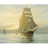 Roger Desoutter oil on canvas, sailing ship. 44 cm x 53 cm, framed signed.