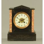 A 19th century French black slate and pink variegated marble mantle clock, by Marti et Cie,