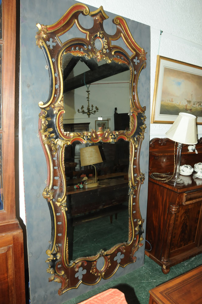 A pair of impressive mid 18th century painted and parcel gilt wood mirrors of Rococo design, - Image 4 of 25