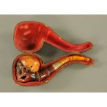 A 19th century skull form Meerschaum pipe with silver plated collar, 15.