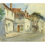 Alexander Ignatius Roche RA (1861-1921), a watercolour of a street scene in Lavenham. 12.5 cm x 14.