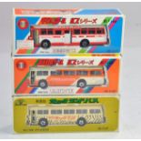 Trio of Aoshin Japanese Miniature diecast bus issues, 1/100. Excellent with Boxes. Condition