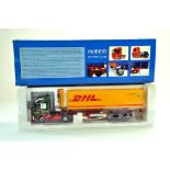 Universal Hobbies Diecast Truck Issue comprising Iveco Container Trailer in the livery of DHL.