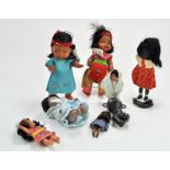 A selection of Vintage plastic Dolls, including Native American Dolls, painted face, soft leather