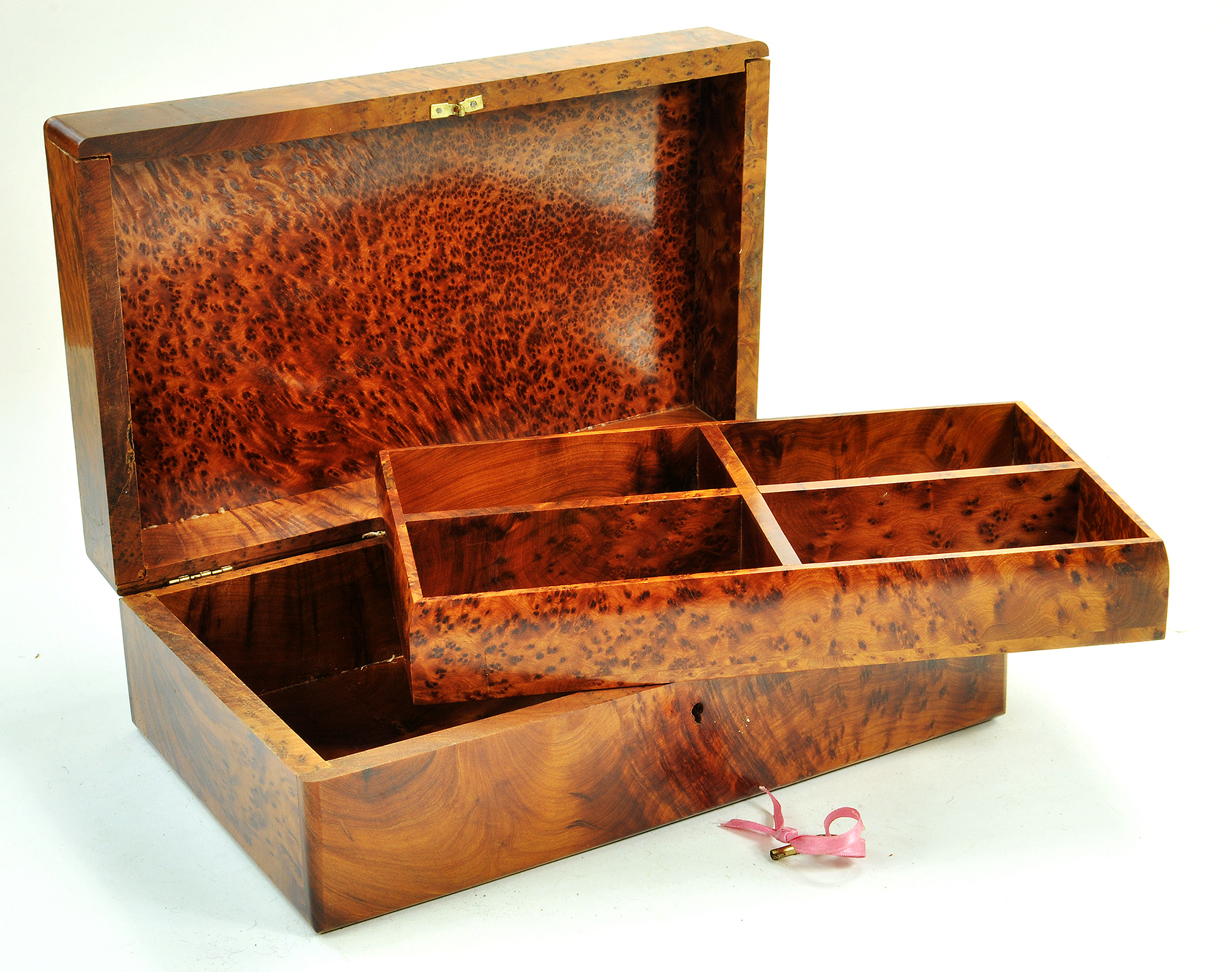 An attractive empty vintage Wooden Jewellery Box with insert tray. Generally very good however there