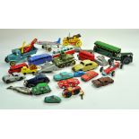 A varied group of diecast, tin and plastic toys, all vintage from various makers. Some notable